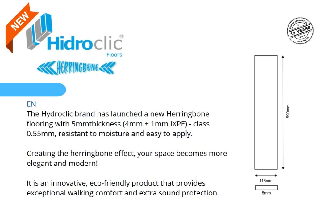 Pavimento Vinilico SPC Hidroclic Herringbone Carvalho Sintra
